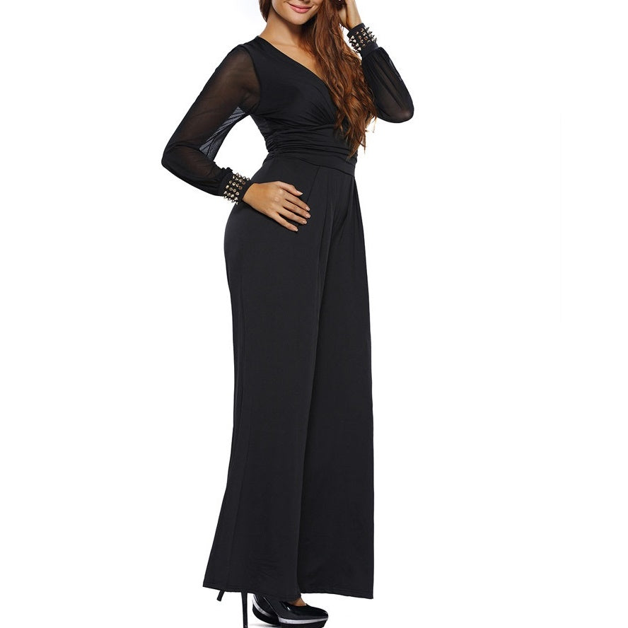 Macacão Pantalona Manga Tule