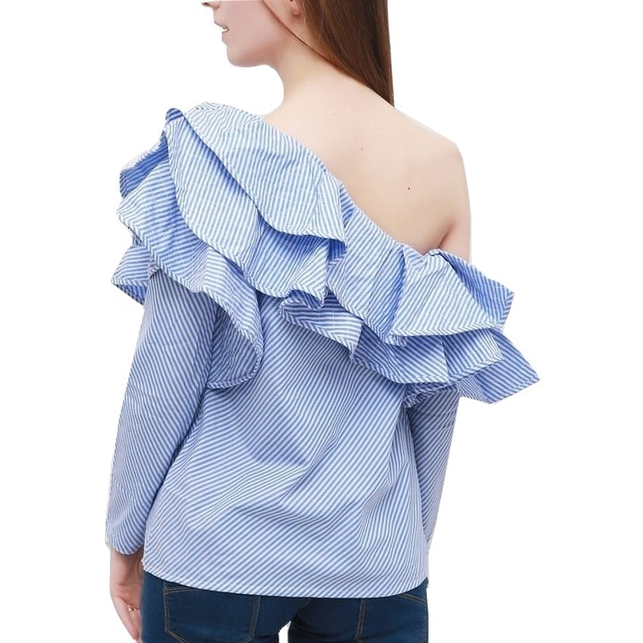 Blusa Ombro Único Com Babado Listrada