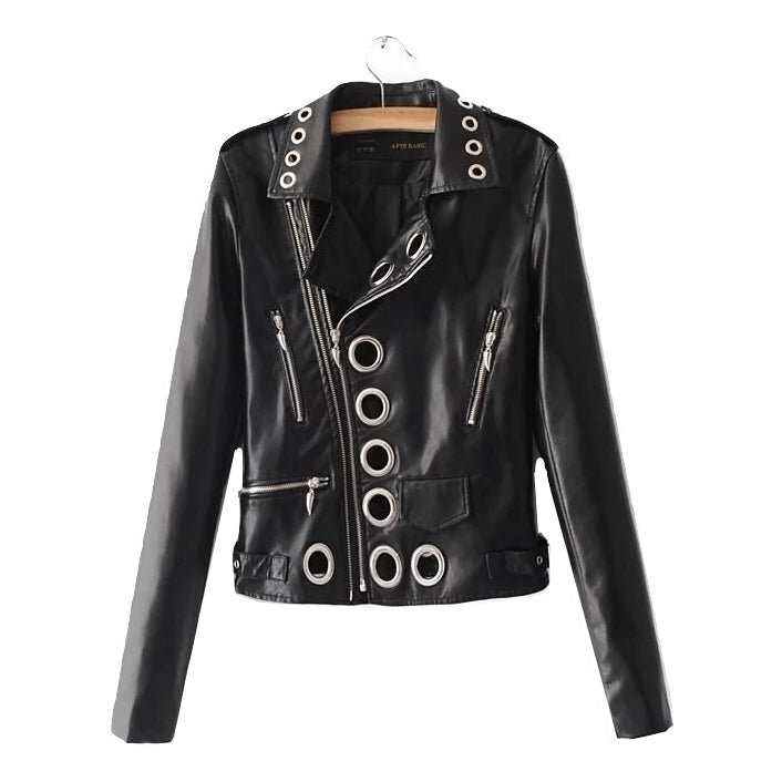 Jaqueta de Couro Com Ilhoses Preta