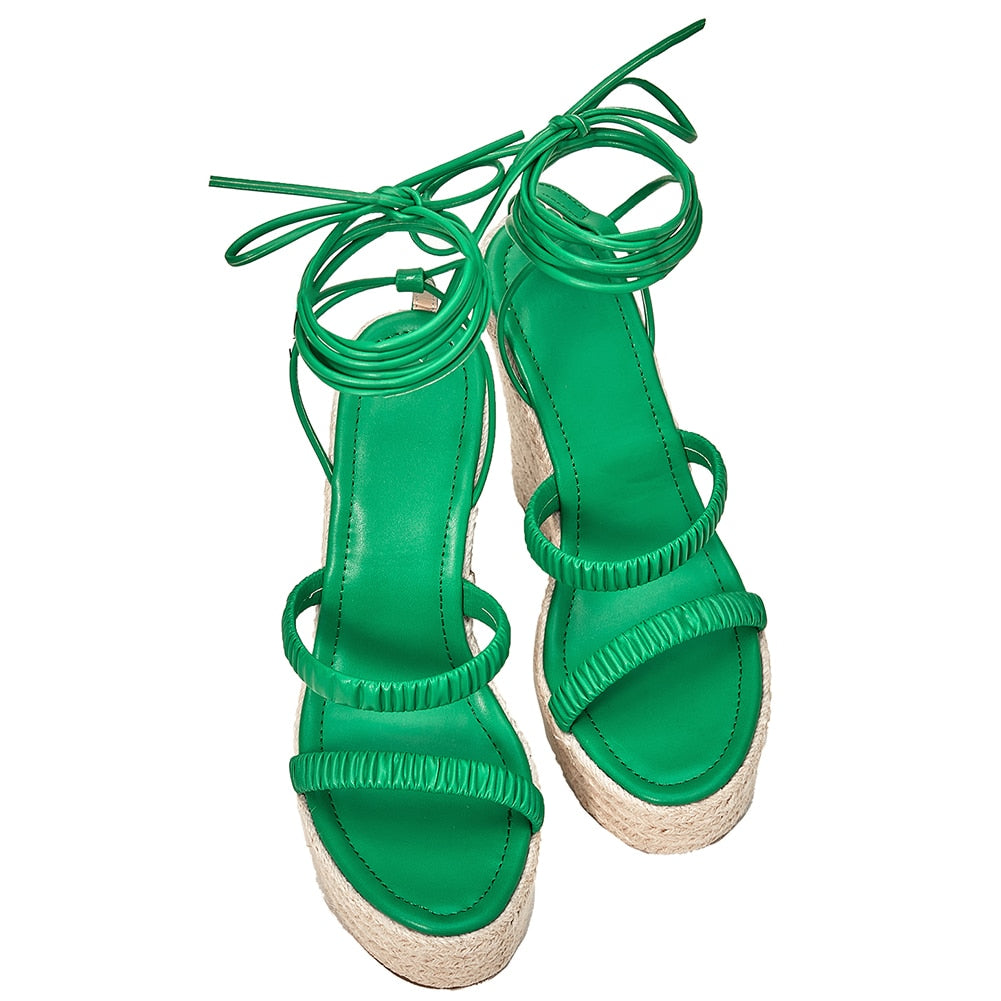 Sandália Espadrille Salto Alto Verde