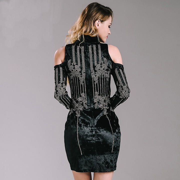 VESTIDO VELUDO COM APLIQUE DE CRISTAIS - PODEROSA SHOP