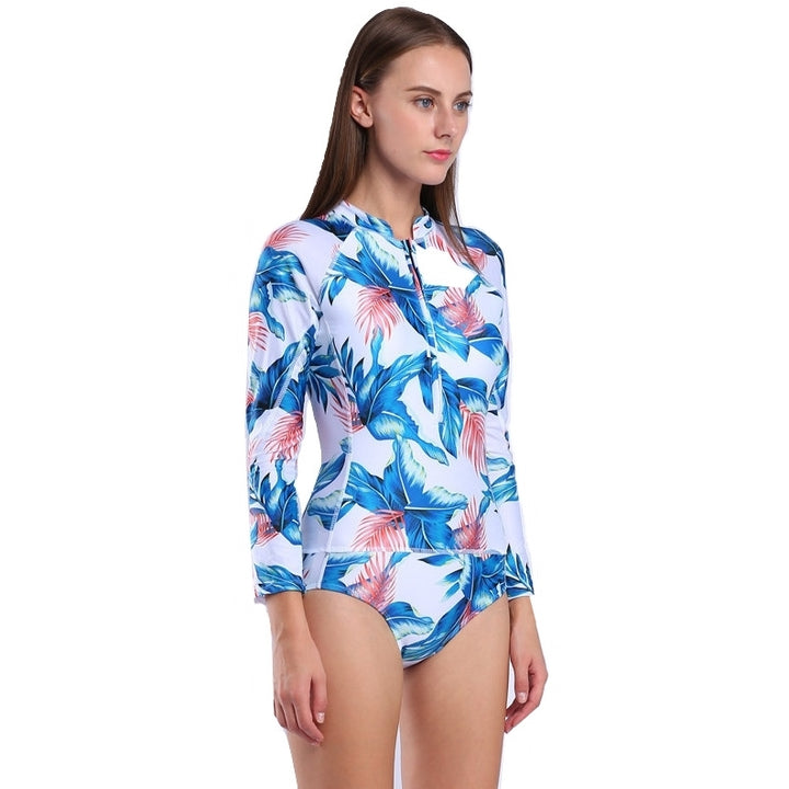 Maiô Manga Longa Tropical Zíper