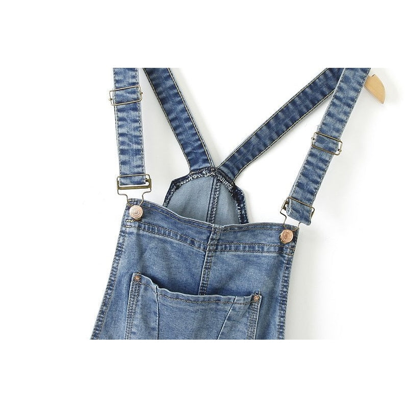 Jardineira Jeans Longa Destroyed Azul