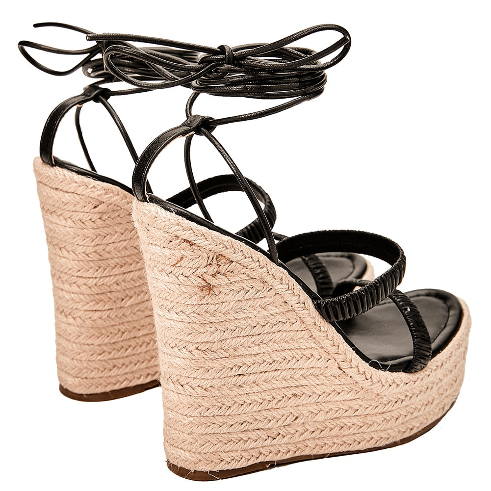 Sandália Espadrille Salto Alto Preto