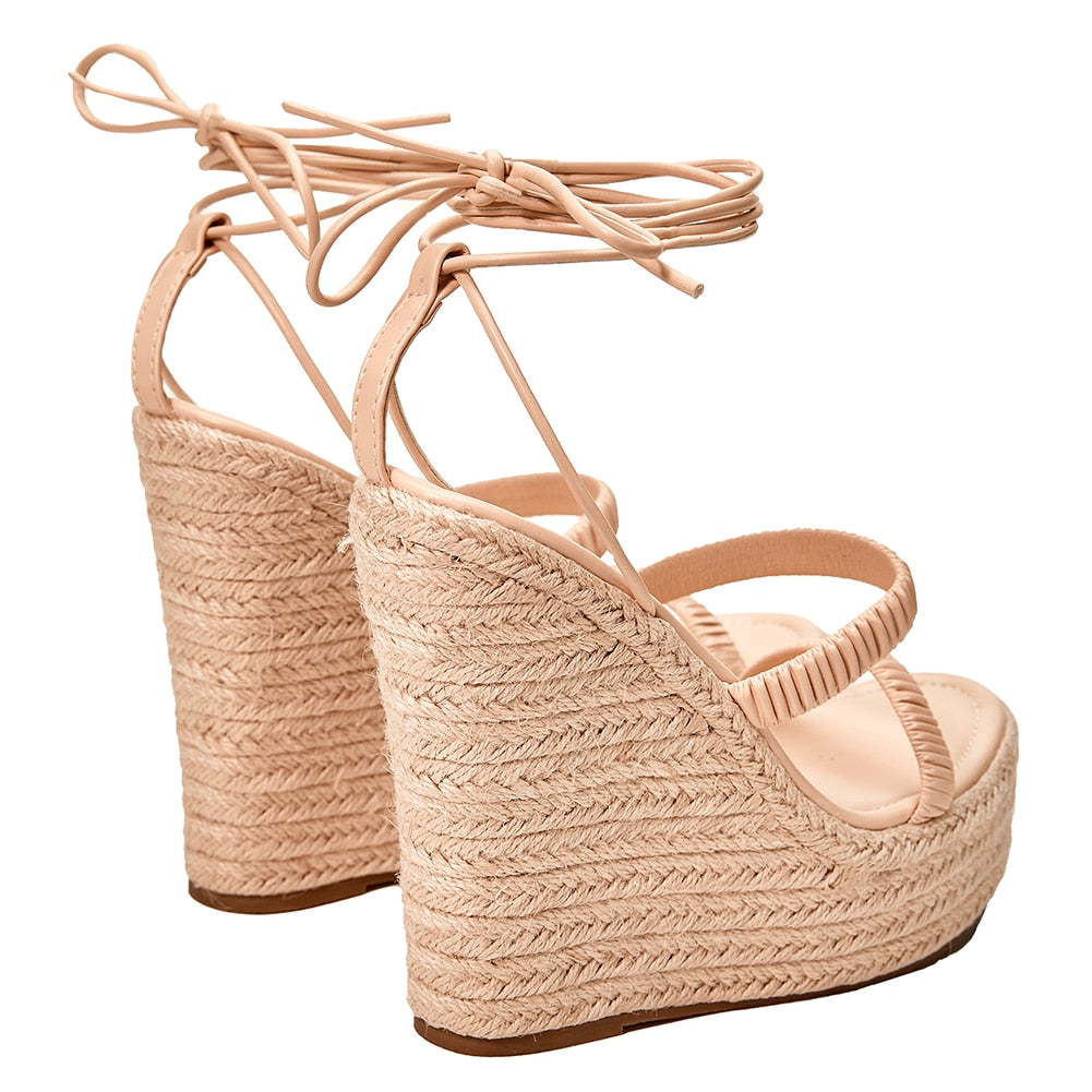 Sandália Espadrille Salto Alto Bege