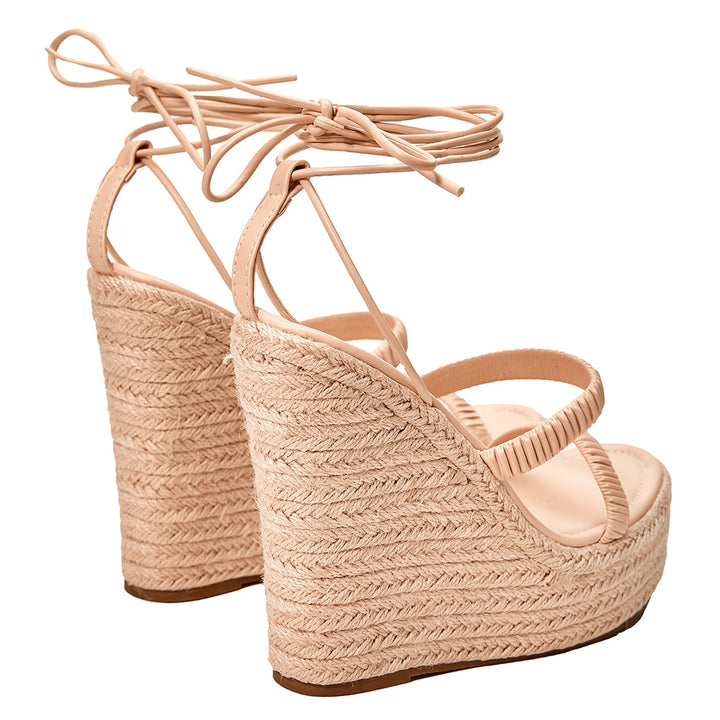 Sandália Espadrille Salto Alto Bege