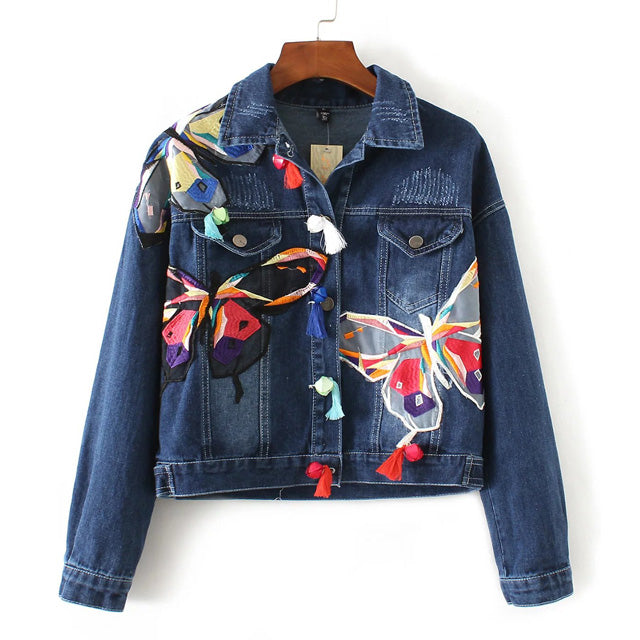 Jaqueta Denim Bordada Butterfly Dreams