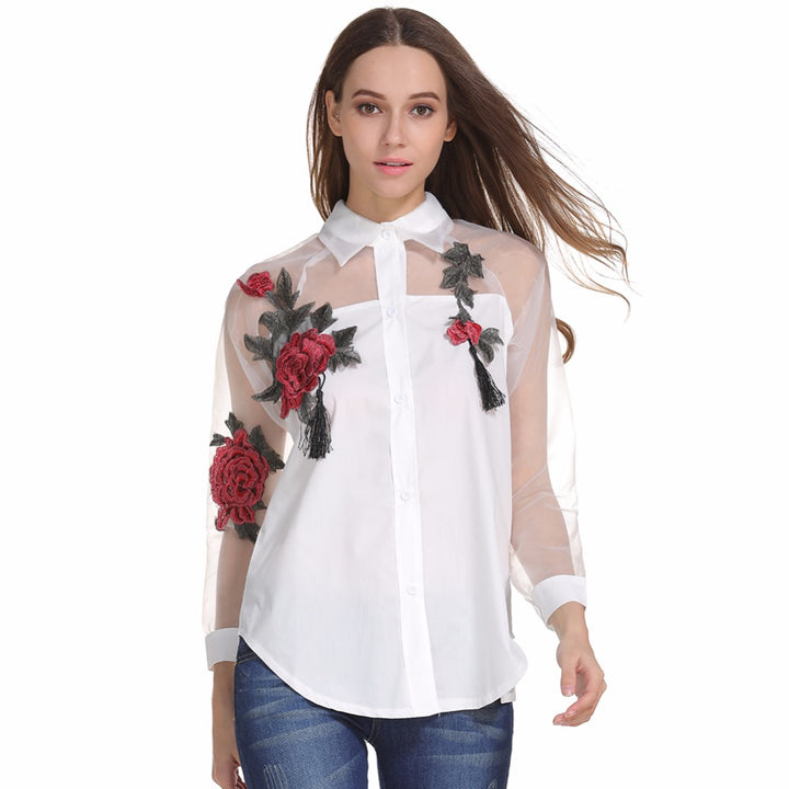 Camisa Feminina de Seda Floral