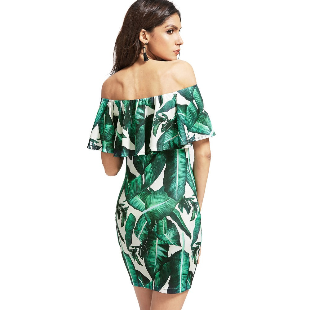 Vestido Ombro a Ombro Estampa Tropical