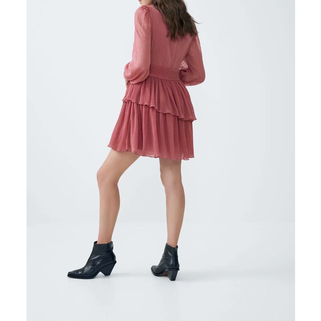 Vestido Curto Transpassado Babados