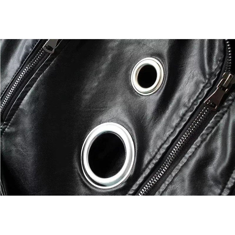 Jaqueta de Couro Com Ilhoses Preta