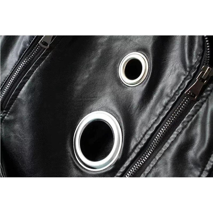 Jaqueta de Couro Com Ilhoses Preta