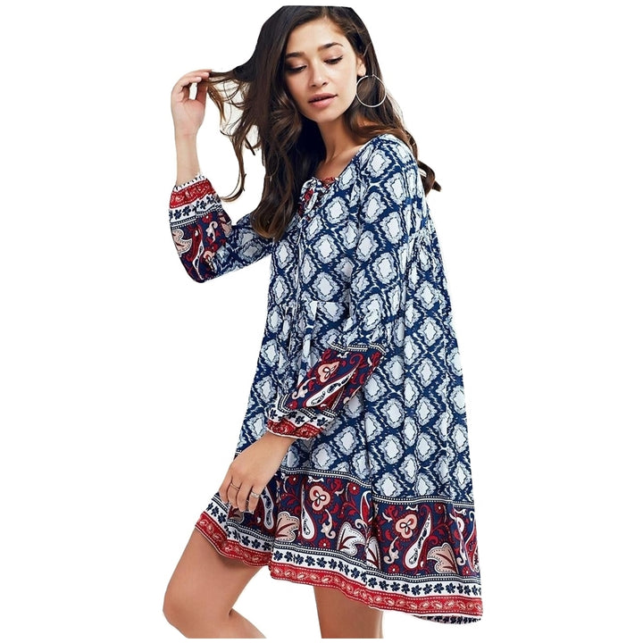 Vestido Manga Longa Estampado Azul