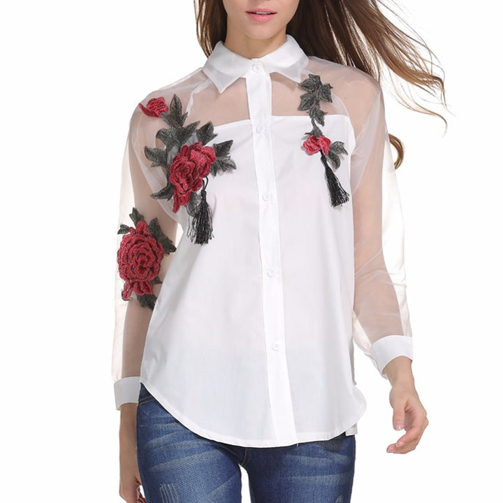 Camisa Feminina de Seda Floral