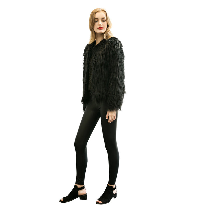 Casaco de Pelo Sintético Preto Clássico