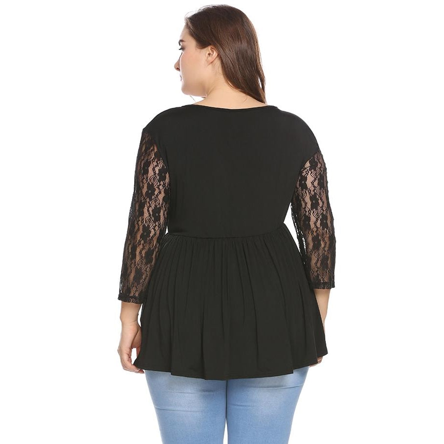 Blusa Plus Size Manga Renda