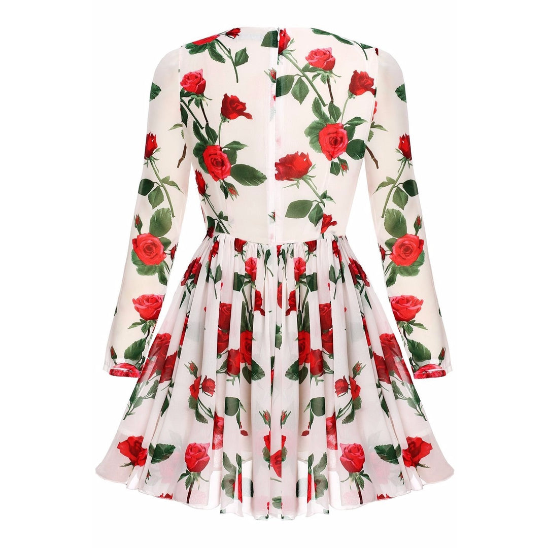 Vestido Evasê Plissado Floral