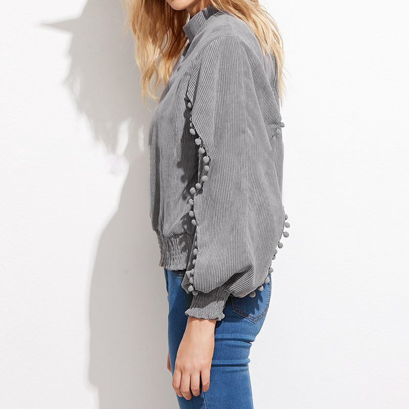 BLUSA MANGA LONGA DETALHE POMPOM - PODEROSA SHOP