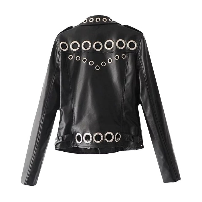Jaqueta de Couro Com Ilhoses Preta