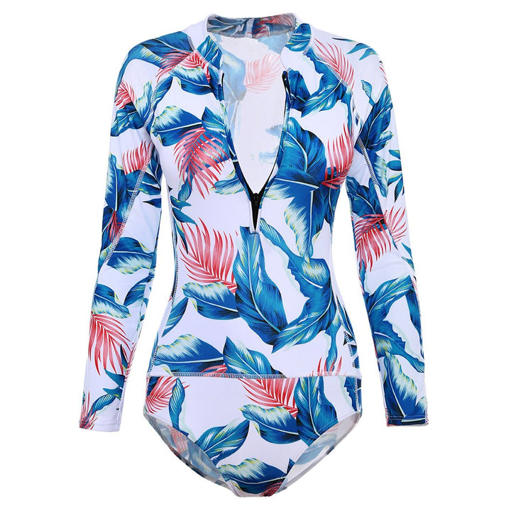 Maiô Manga Longa Tropical Zíper