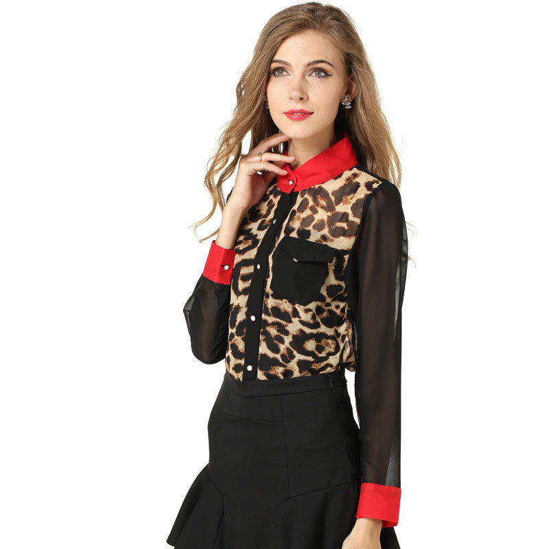 Camisa Chiffon Detalhe Leopardo
