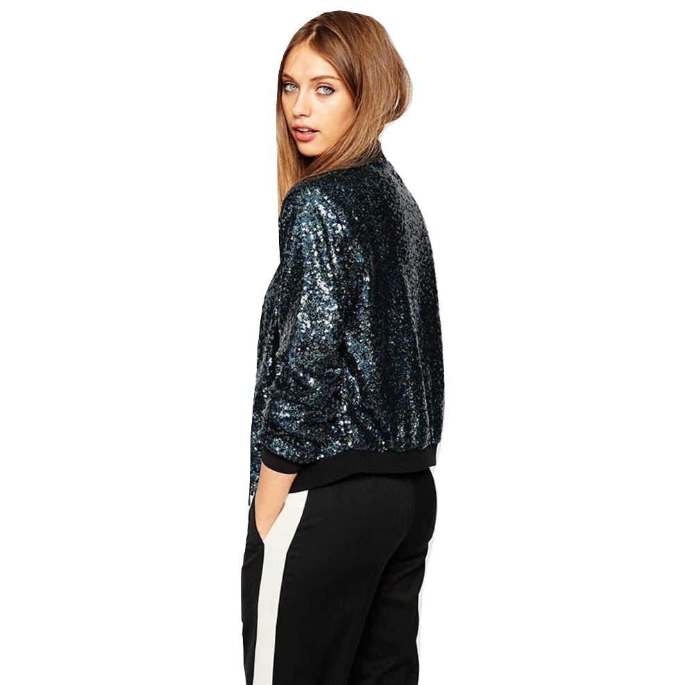 Jaqueta Bomber Feminina Azul com Paetês