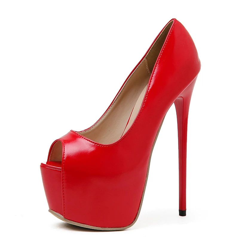 Peep Toe Meia Pata Salto Alto Vermelho