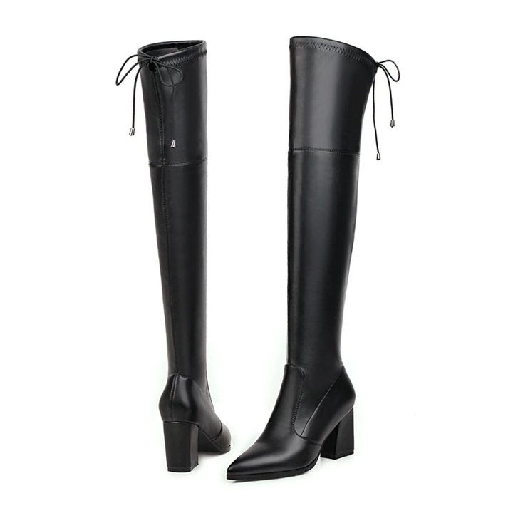 Bota Over the Knee Bico Fino Com Amarração