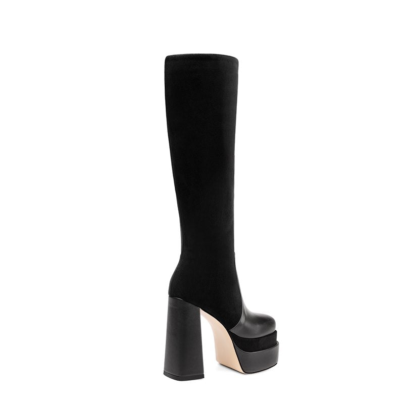 Bota Cano Alto Plataforma Salto Bloco Preta