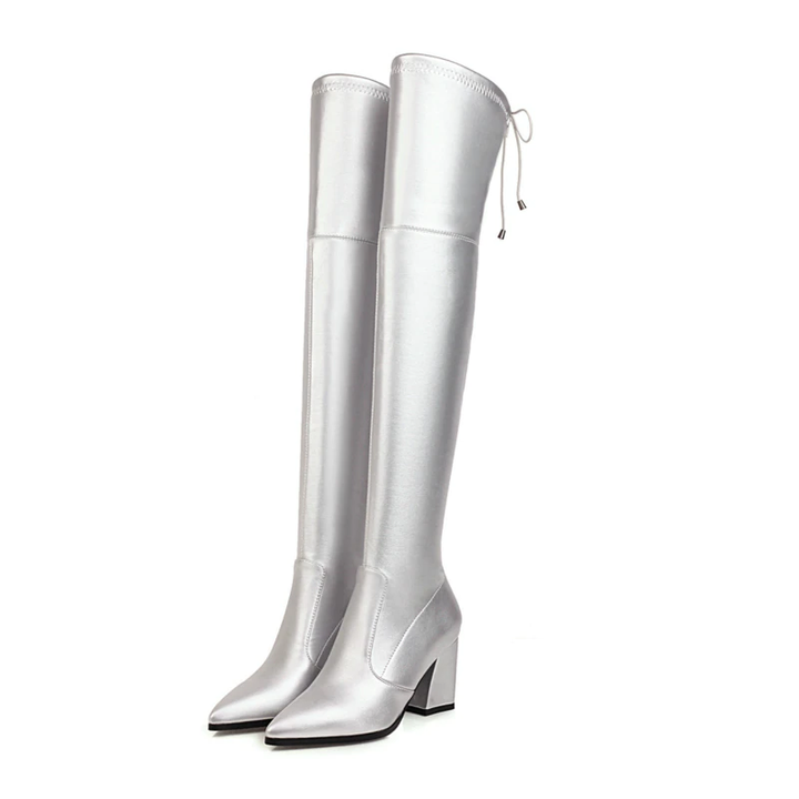 Bota Over the Knee Bico Fino Com Amarração