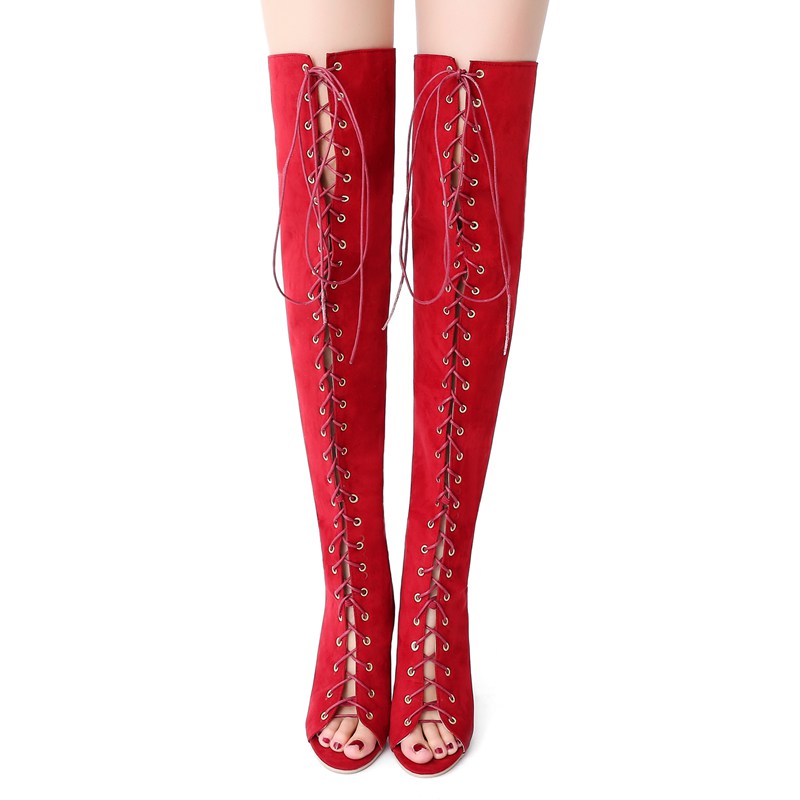 Bota Over The Knee Aberta Com Amarração