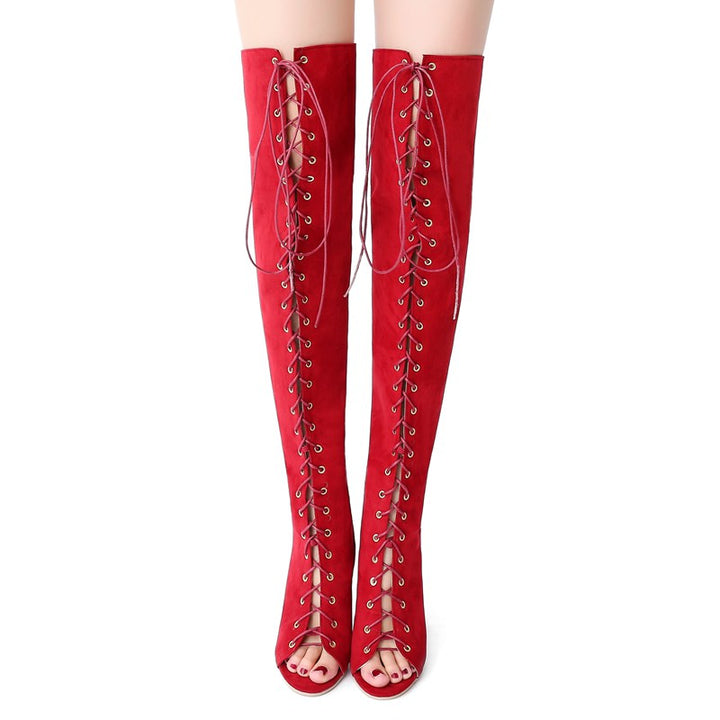 Bota Over The Knee Aberta Com Amarração