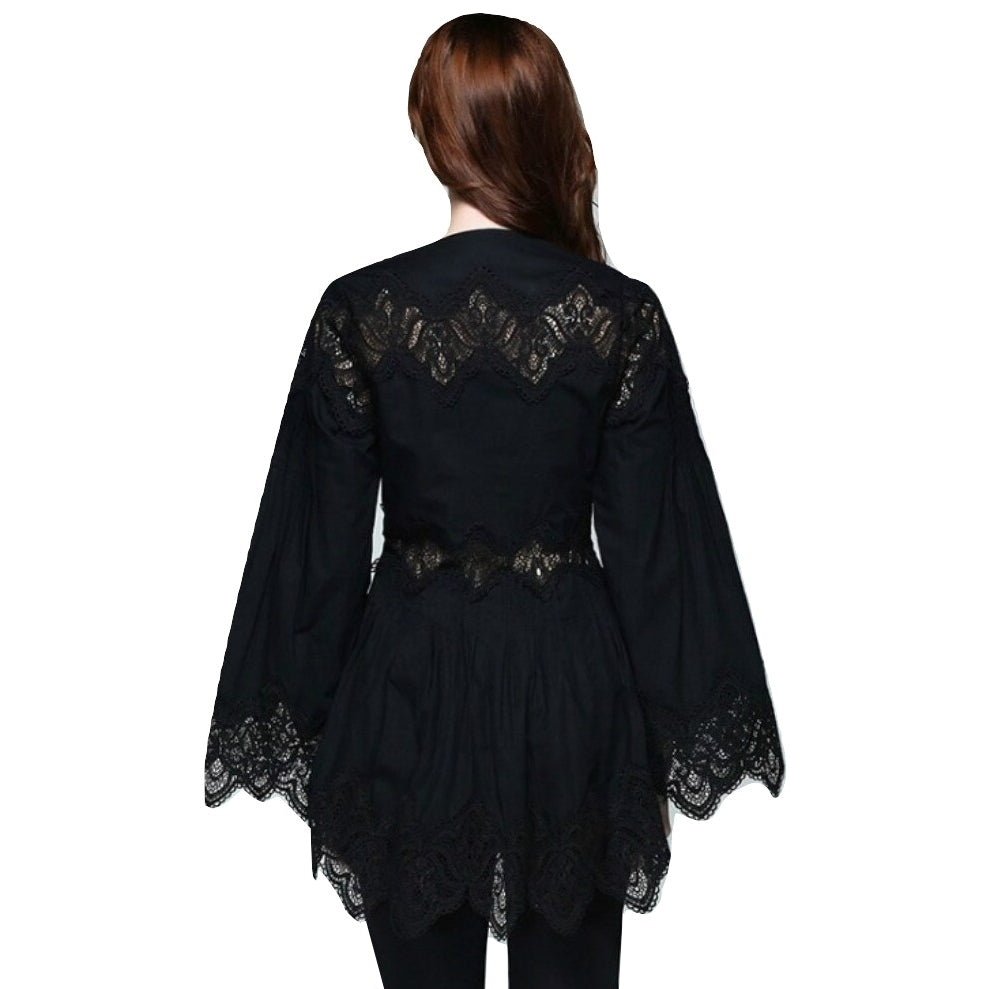 Blusa Decote V Manga Flare Renda