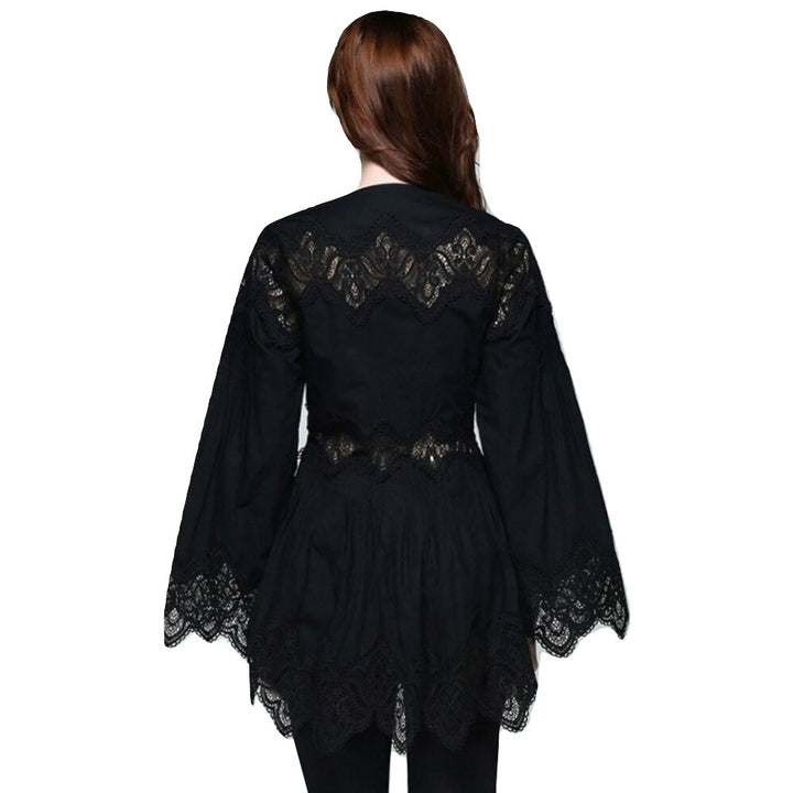 Blusa Decote V Manga Flare Renda