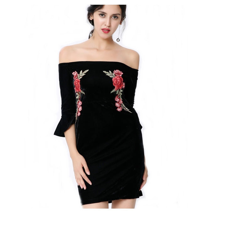 VESTIDO OMBRO A OMBRO VELUDO FENDA - PODEROSA SHOP