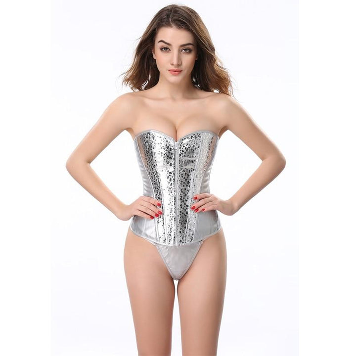 Corset Overbust Metalizado Prata