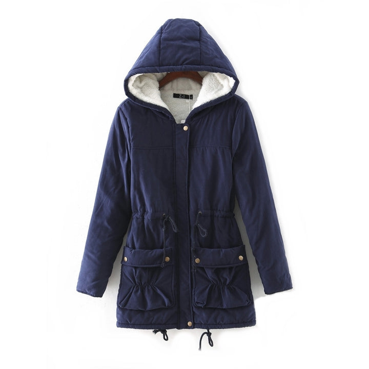 Parka Feminina Azul Forrada Com Capuz