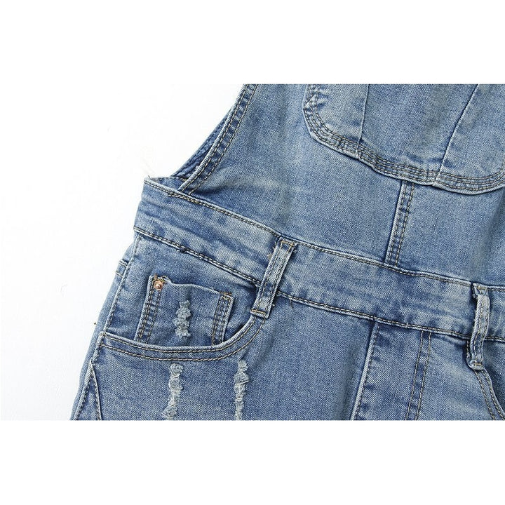 Jardineira Jeans Longa Destroyed Azul