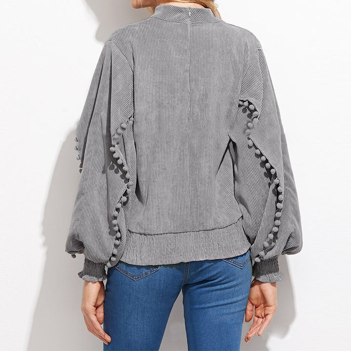 BLUSA MANGA LONGA DETALHE POMPOM - PODEROSA SHOP