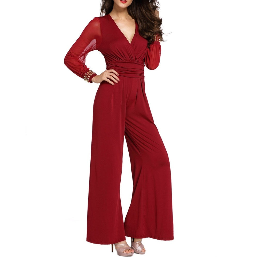 Macacão Pantalona Manga Tule