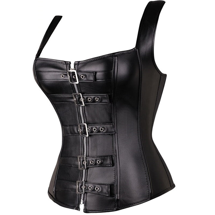 Corset Overbust Couro Com Fivelas