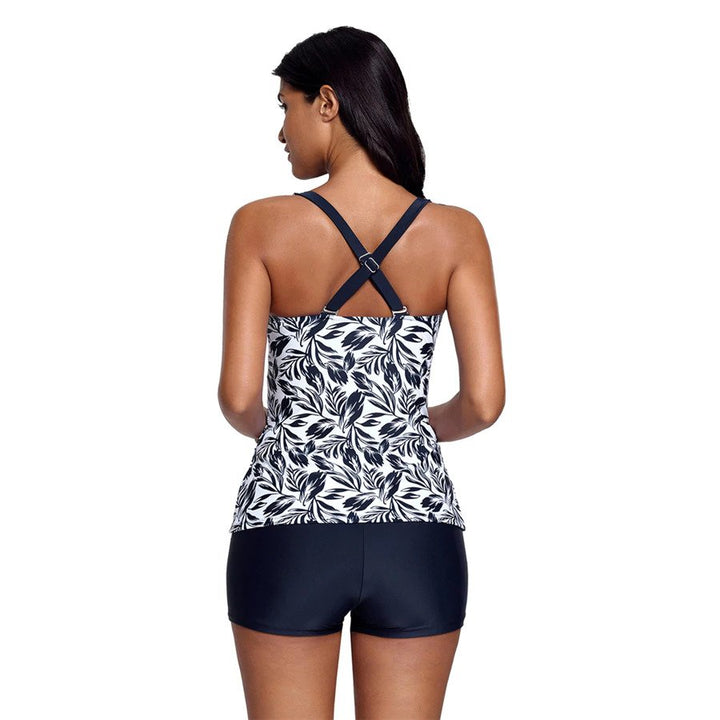 Tanquíni Estampa Folha Azul Marinho