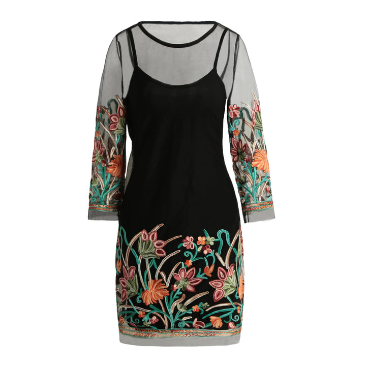 Vestido Sobreposição Tule Floral