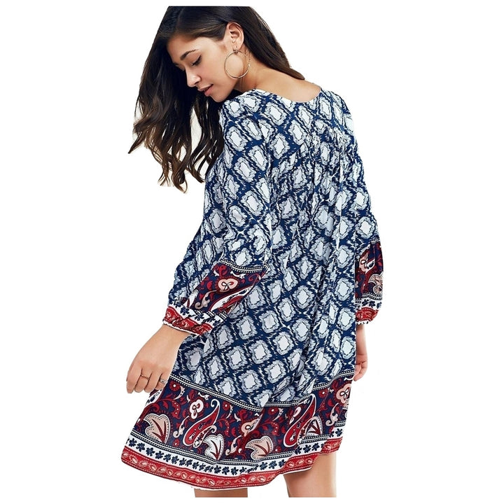 Vestido Manga Longa Estampado Azul