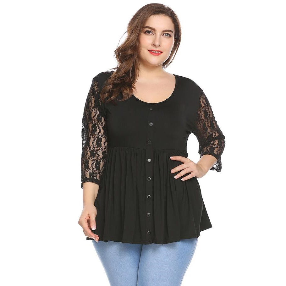 Blusa Plus Size Manga Renda