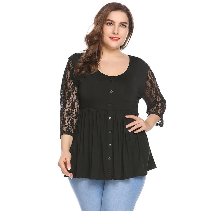 Blusa Plus Size Manga Renda