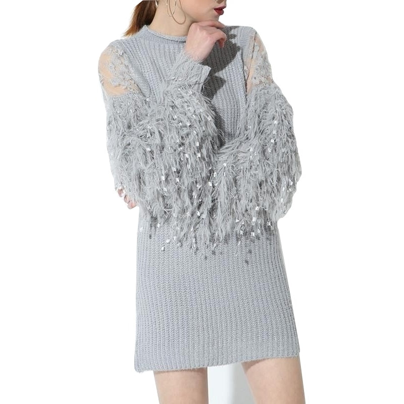 Vestido Tricot Manga Franjas