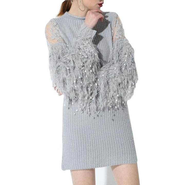 Vestido Tricot Manga Franjas