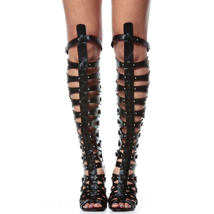 Sandália Gladiadora Cano Longo Com Rebites