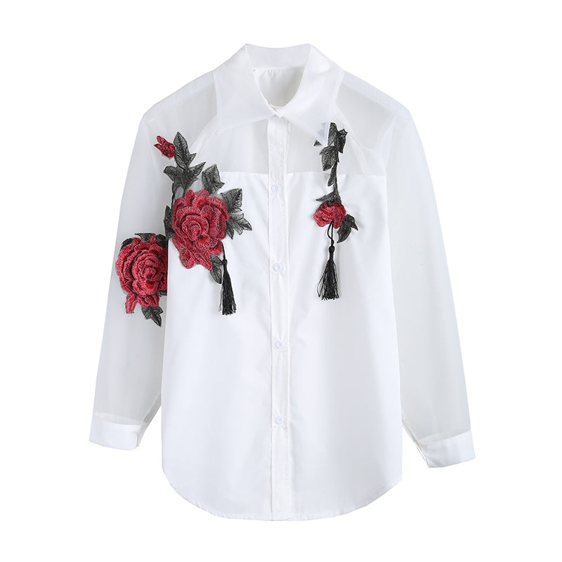 Camisa Feminina de Seda Floral
